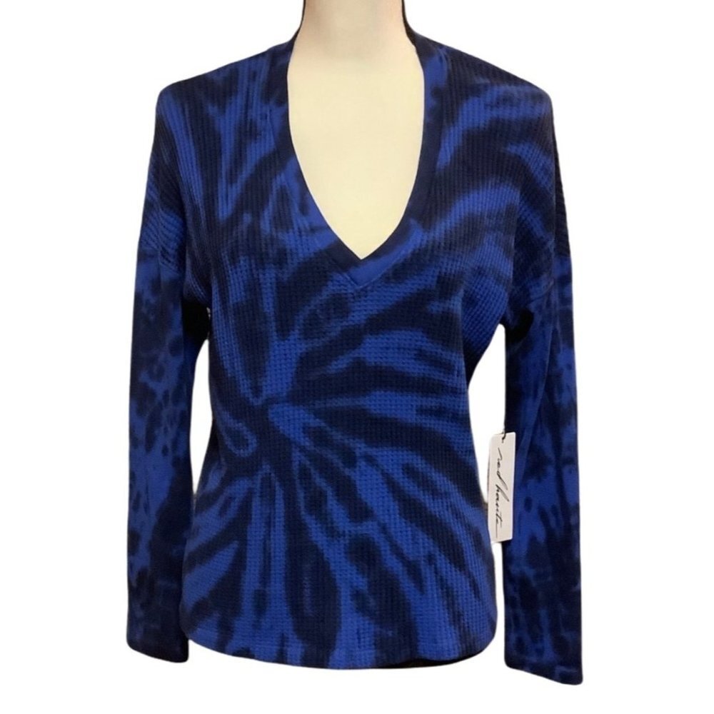 RED HAUTE Blue Waffle Knit Back Slit Top NWT